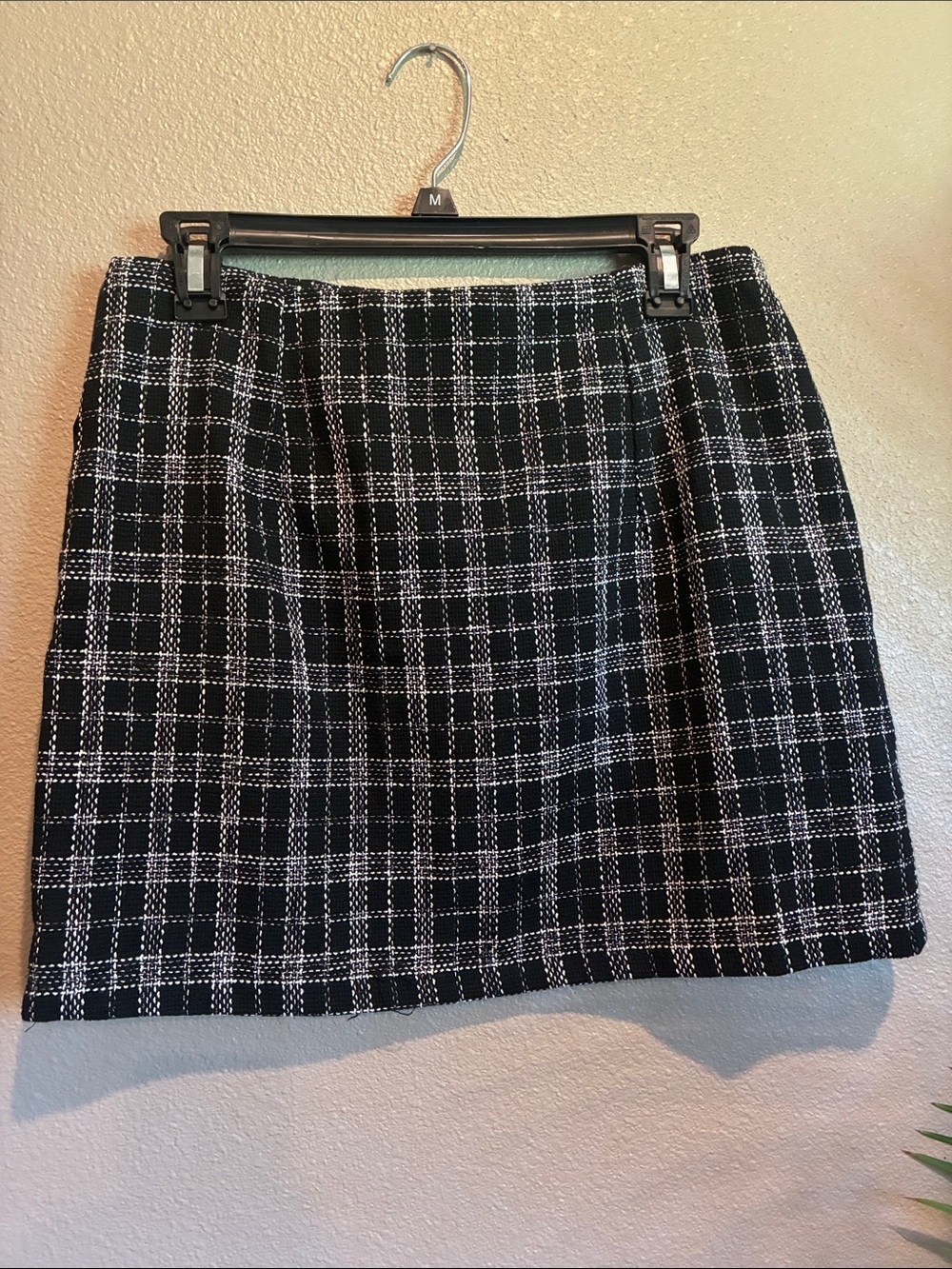 Black & White Plaid Tweed Mini Skirt